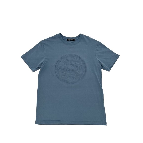 Steel Blue Embossed Medusa Logo T Shirt Mens large Versace Collection? - Picture 1 of 8